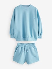 Reebok Girls Washed Light Blue Graphic 100% Cotton Sweatshirt and Shorts Set - Image 8 of 12