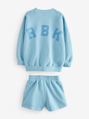 Reebok Girls Washed Light Blue Graphic 100% Cotton Sweatshirt and Shorts Set - Image 9 of 12