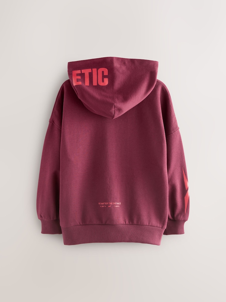 Reebok Overszied Burgundy Red Graphic Print Long Sleeve Cotton Hoodie - Image 2 of 6 Reebok Overszied Burgundy Red Graphic Print Long Sleeve Cotton Hoodie - Image 2 of 6