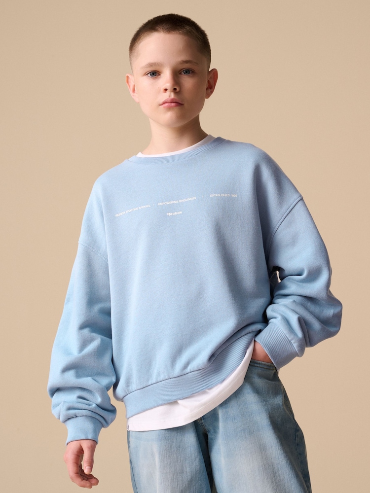 Reebok Oversized Boys Washed Blue Graphic 100% Cotton Sweatshirt - Image 1 of 13