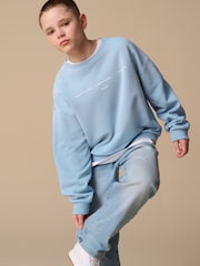 Reebok Oversized Boys Washed Blue Graphic 100% Cotton Sweatshirt - Image 5 of 13