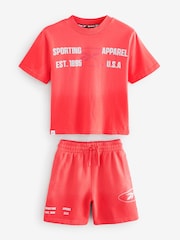 Reebok Boys Red Graphic 100% Cotton T-Shirt and Shorts Set - Image 12 of 15