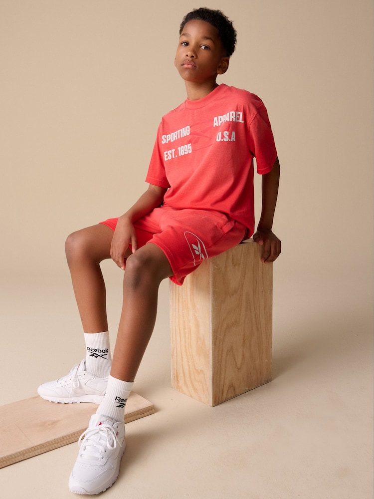 Reebok Boys Red Graphic 100% Cotton T-Shirt and Shorts Set - Image 2 of 15