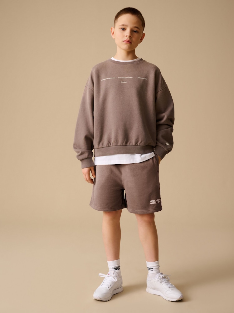 Reebok Boys Graphic 100% Cotton Washed Brown Sweatshirt and Shorts Set - Image 1 of 12
