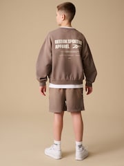 Reebok Boys Graphic 100% Cotton Washed Brown Sweatshirt and Shorts Set - Image 2 of 12
