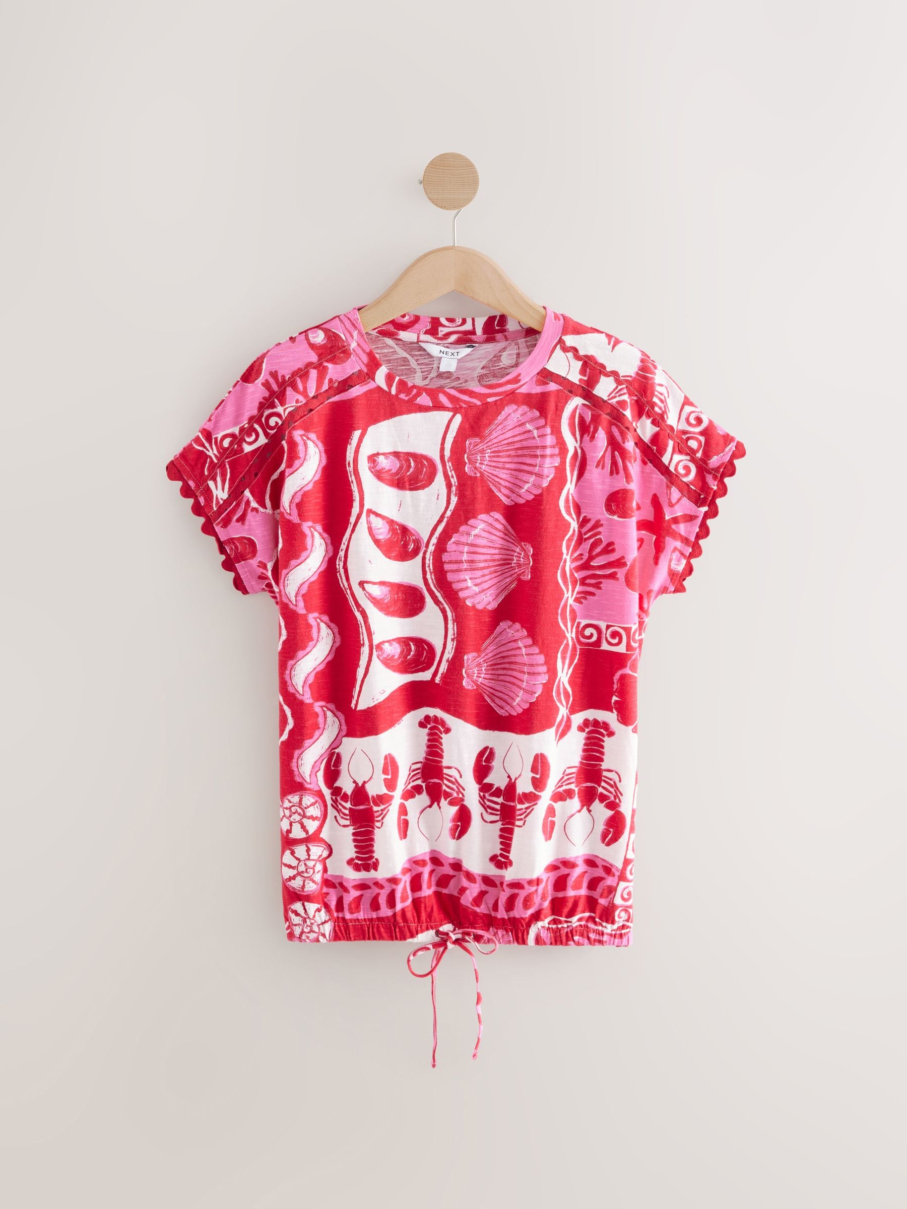 Buy Red/Pink Print Short Sleeve Bubble Hem T-Shirt from the Next