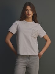 Lilac Purple Embellished Pocket 100% Cotton T-Shirt - Image 1 of 7