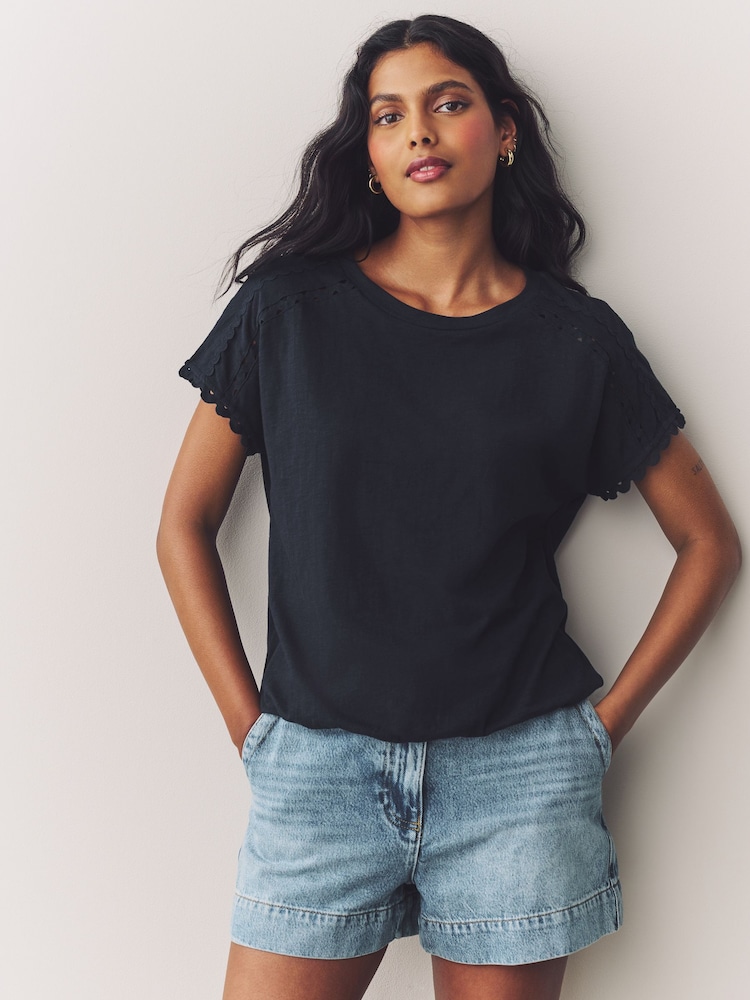 Navy Short Sleeve Bubblehem 100% Cotton T-Shirt - Image 1 of 5