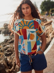 White/Lemon Short Sleeve Bubblehem 100% Cotton T-Shirt - Image 2 of 7
