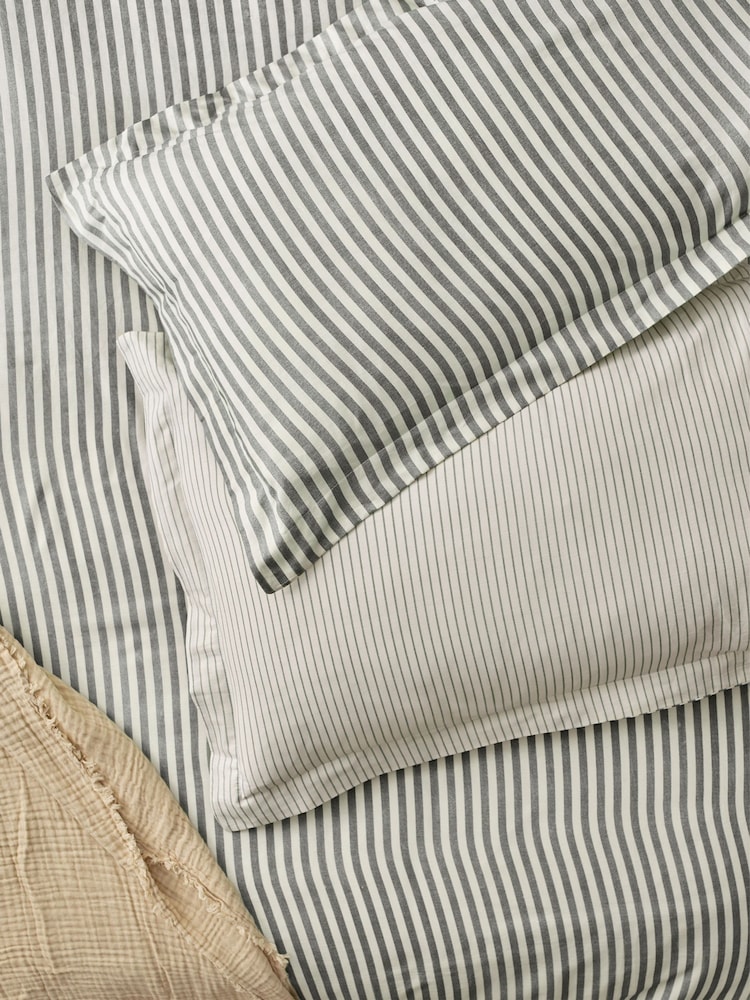 Yard Set of 2 Grey Hebden Melange Stripe 100% Cotton Pillowcases - Image 1 of 2
