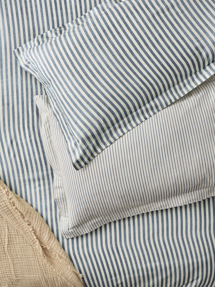 Yard Set of 2 Navy Hebden Melange Stripe 100% Cotton Pillowcases - Image 1 of 2