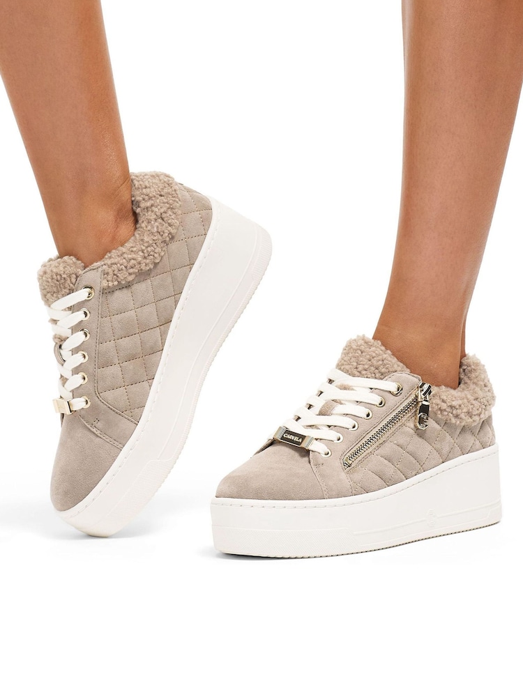 Carvela Connected Zip Faux Fur Fleece Trainers - Image 1 of 5