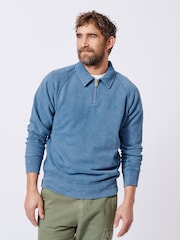 Aubin Navy Dunster Zip Neck 100% Cotton Sweatshirt - Image 1 of 6