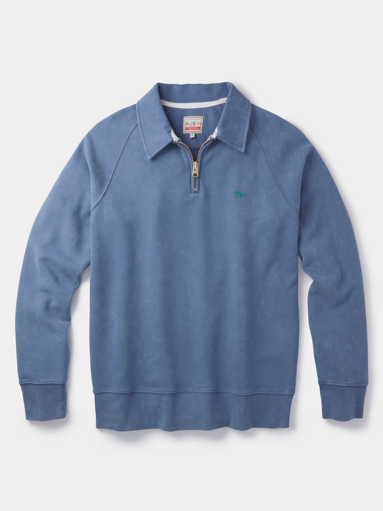Aubin Navy Dunster Zip Neck 100% Cotton Sweatshirt - Image 6 of 6