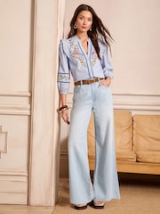 Love & Roses Light Blue Wash Wide Palazzo Leg Jeans - Image 2 of 5