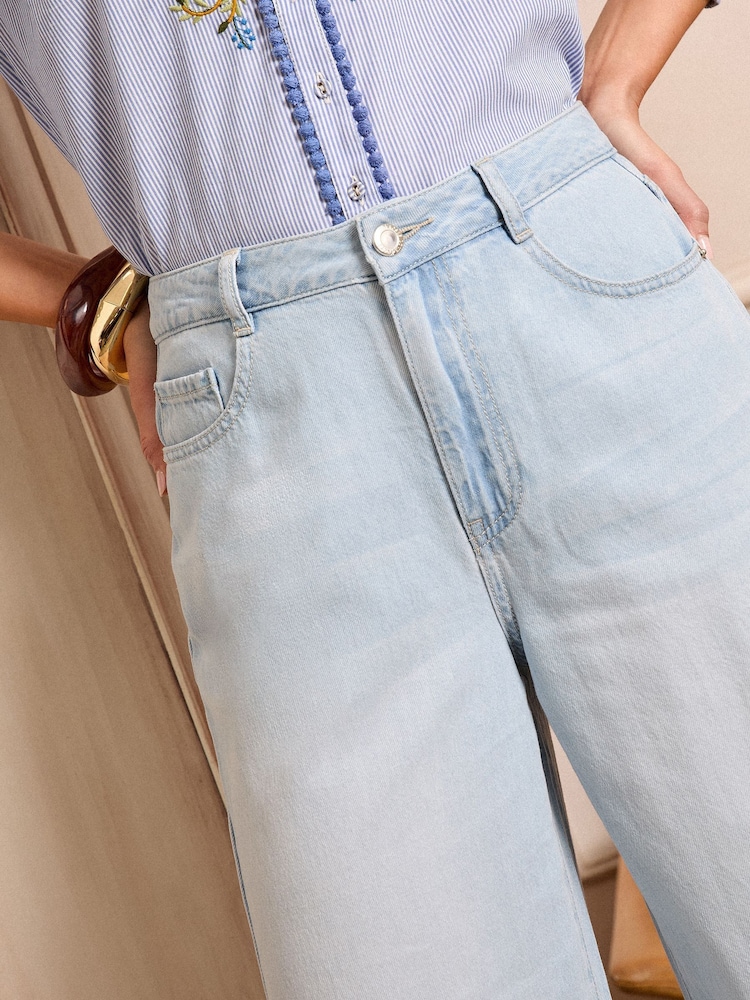 Love & Roses Light Blue Wash Wide Palazzo Leg Jeans - Image 4 of 5