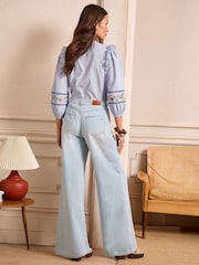 Love & Roses Light Blue Wash Wide Palazzo Leg Jeans - Image 5 of 5