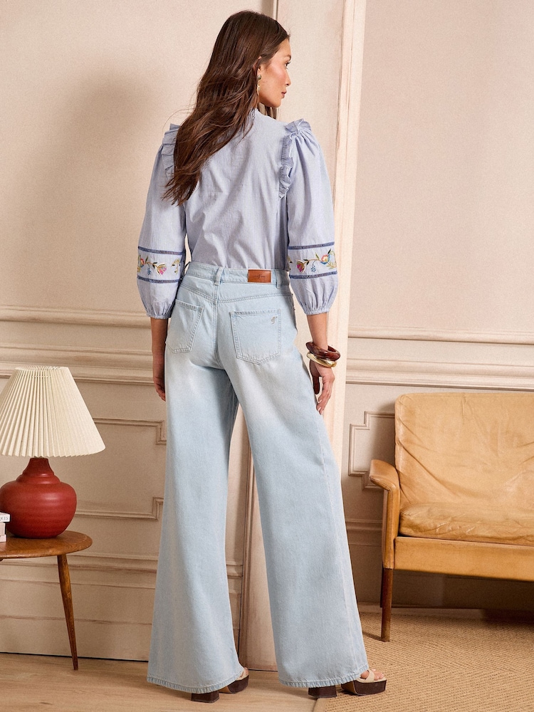 Love & Roses Light Blue Wash Wide Palazzo Leg Jeans - Image 5 of 5