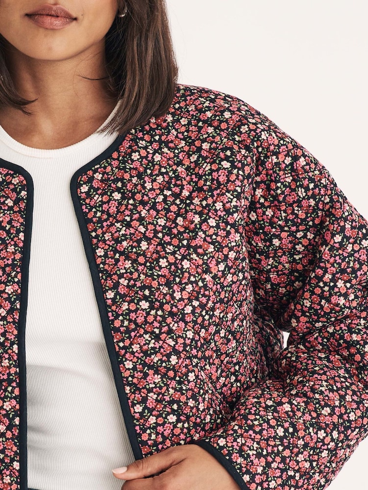 Nobodys Child Black Quilted Jacket In Reversible Floral Print - Image 4 of 4