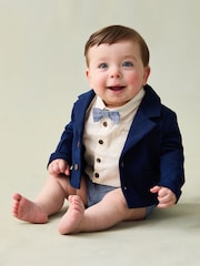 JoJo Maman Bébé Navy Blue 4-Piece Shirt & Trousers Set With Blazer & Bow Tie - Image 1 of 11