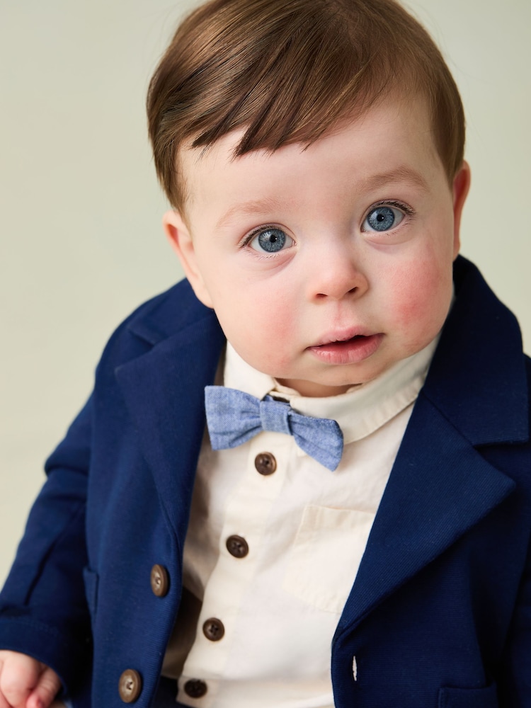 JoJo Maman Bébé Navy Blue 4-Piece Shirt & Trousers Set With Blazer & Bow Tie - Image 2 of 11 JoJo Maman Bébé Navy Blue 4-Piece Shirt & Trousers Set With Blazer & Bow Tie - Image 2 of 11