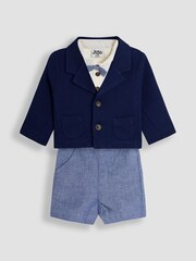 JoJo Maman Bébé Navy Blue 4-Piece Shirt & Trousers Set With Blazer & Bow Tie - Image 3 of 11