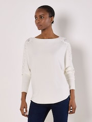 Apricot Cream Lace & Stud Arm Batwing Cream Jumper - Image 1 of 4