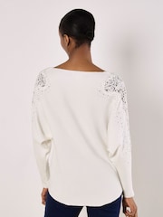 Apricot Cream Lace & Stud Arm Batwing Cream Jumper - Image 2 of 4