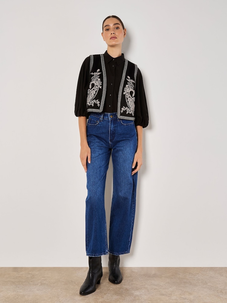 Apricot Black Seam Detail Puff Sleeve Shirt - Image 1 of 5