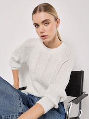 Apricot Cream Chevron Pointelle Metallic Yarn Jumper - Image 1 of 4