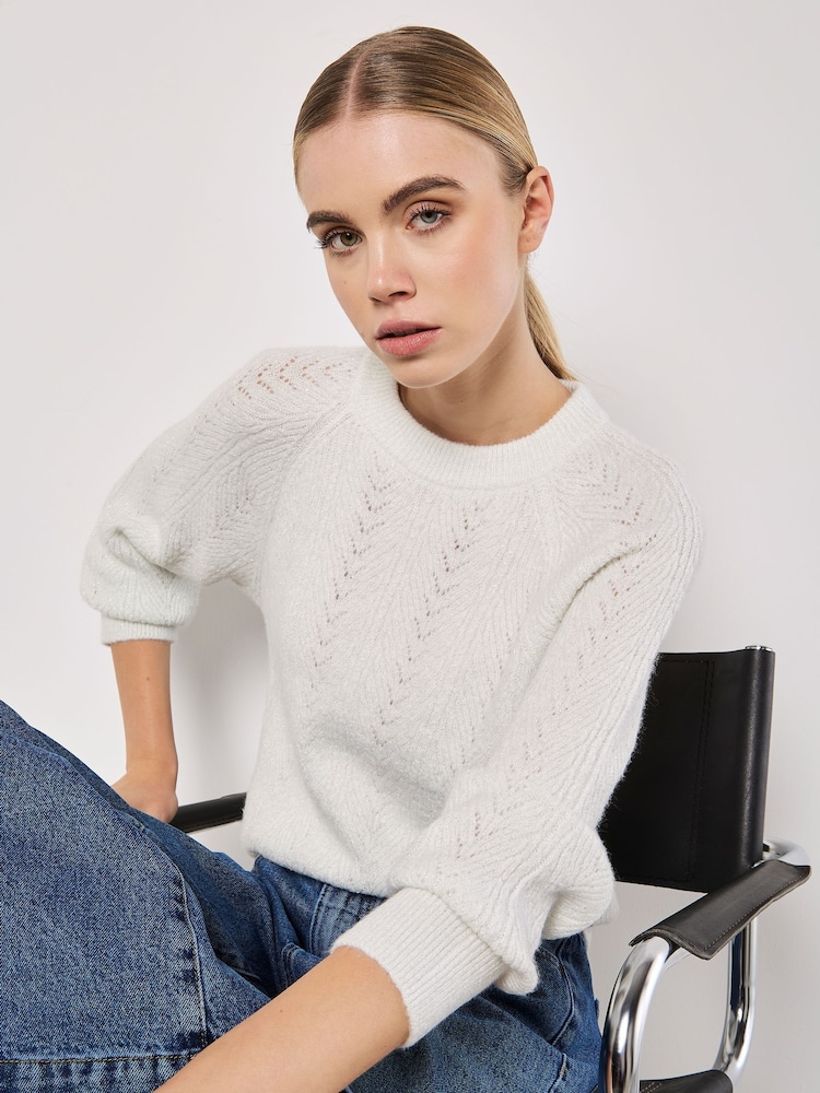Apricot Cream Chevron Pointelle Metallic Yarn Jumper - Image 1 of 4