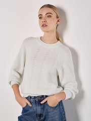 Apricot Cream Chevron Pointelle Metallic Yarn Jumper - Image 2 of 4