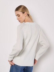 Apricot Cream Chevron Pointelle Metallic Yarn Jumper - Image 3 of 4