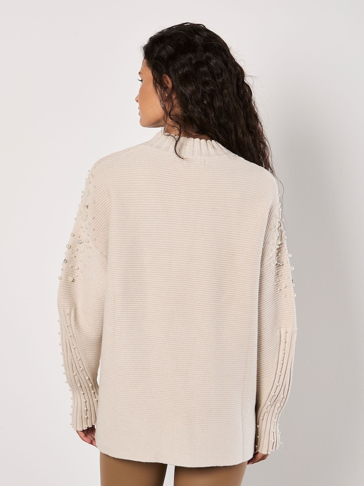 Apricot Natural Pearl & Diamond Mock Neck Jumper - Image 5 of 5