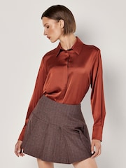 Apricot Red Oversized Satin Hi Low Shirt - Image 3 of 4