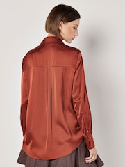 Apricot Red Oversized Satin Hi Low Shirt - Image 4 of 4