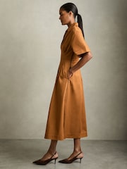 Reiss Rust Aubrey Cotton Pleated-Waist Midi Dress - Image 1 of 7