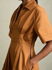 Reiss Rust Aubrey Cotton Pleated-Waist Midi Dress - Image 4 of 7
