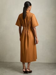 Reiss Rust Aubrey Cotton Pleated-Waist Midi Dress - Image 6 of 7