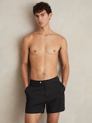 Reiss Black Sun Side-Adjuster Swim Shorts - Image 1 of 7