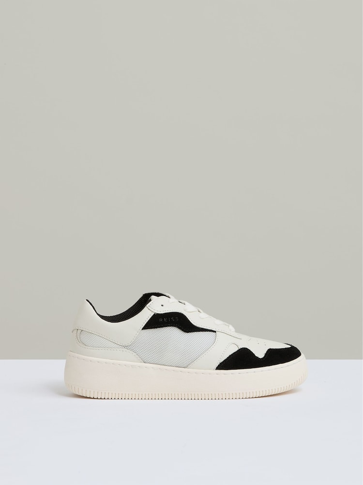 Reiss Black/White Ruth Leather And Mesh Platform Trainers - Image 1 of 5
