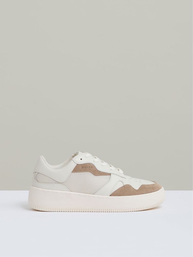 Reiss Taupe Ruth Leather And Mesh Platform Trainers - Image 1 of 5