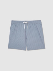 Reiss Airforce Blue Tito Drawstring Geometric Print Swim Shorts - Image 2 of 7