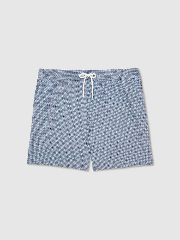 Reiss Airforce Blue Tito Drawstring Geometric Print Swim Shorts - Image 2 of 7