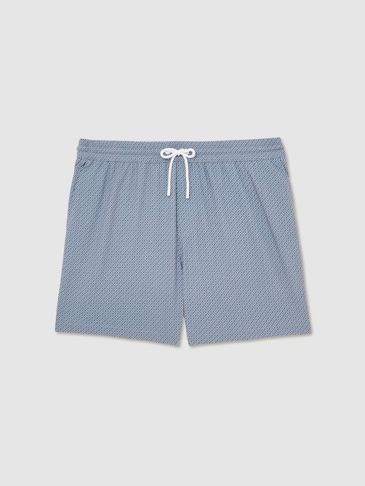 Reiss Airforce Blue Tito Drawstring Geometric Print Swim Shorts - Image 2 of 7 Reiss Airforce Blue Tito Drawstring Geometric Print Swim Shorts - Image 2 of 7