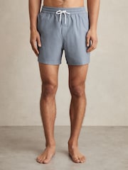 Reiss Airforce Blue Tito Drawstring Geometric Print Swim Shorts - Image 3 of 7