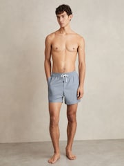 Reiss Airforce Blue Tito Drawstring Geometric Print Swim Shorts - Image 6 of 7
