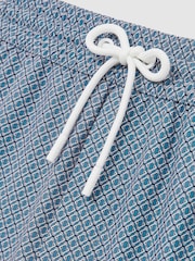 Reiss Airforce Blue Tito Drawstring Geometric Print Swim Shorts - Image 7 of 7