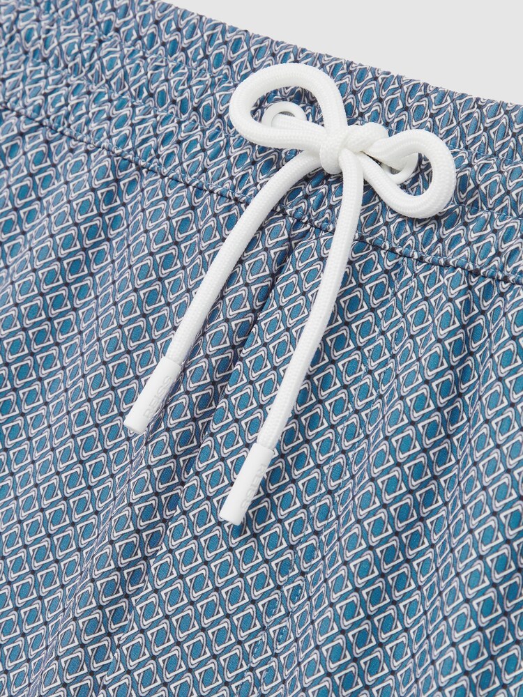 Reiss Airforce Blue Tito Drawstring Geometric Print Swim Shorts - Image 7 of 7