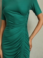 Reiss Green Rose Ruched Jersey Midi Dress - Image 4 of 6